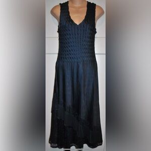 KOMAROV Charmeuse & Chiffon Lace Crinkle Midi Blue Dress size Small NWOT
